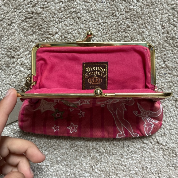 Rare vintage Disney Couture Pink Striped Tinkerbell & Start design Clutch - Picture 1 of 6